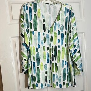 Abstract Print V-Neck Women's Top